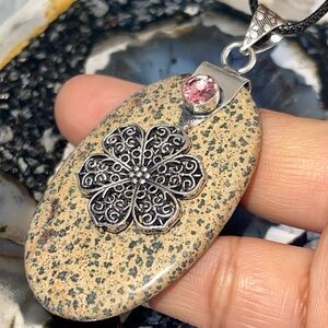 Large Dalmatian Stone Crystal Pendant 2 1/2”